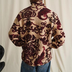 Paisley Plush Coat // Burgundy + Ecru (2XL)