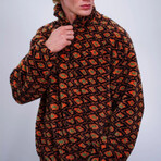 Printed Pattern Plush Coat //Black (2XL)