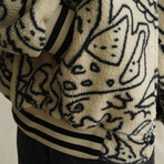 Doodle Printed Plush Coat // Ecru (M)