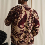 Varsity Paisley Plush Coat // Burgundy + Ecru (XL)