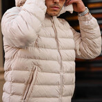 Artificial Goose Feather Lightweight Puffer Jacket // Light Beige (XS)