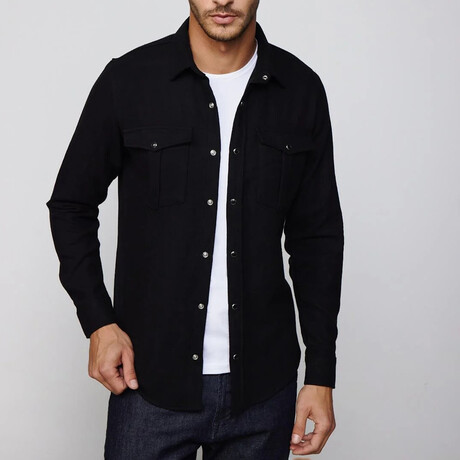 Slim Fit Double Flap Pocket Shirt // Black (XS)