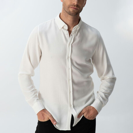 Slim Fit Button Collar Plain Shirt // White (L)