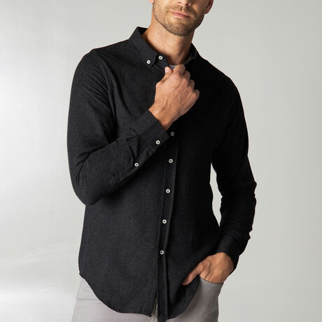 Slim Fit Button Collar Plain Shirt // Black (L)