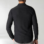 Slim Fit Button Collar Plain Shirt // Black (L)