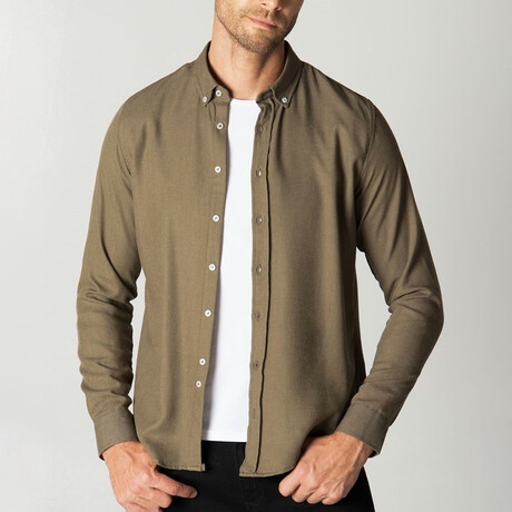 Slim Fit Button Collar Plain Shirt // Green (XS)