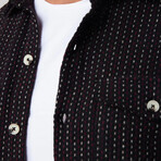 Slim Fit Striped Double Flap Pocket Shirt // Black + White + Burgundy (M)