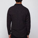 Slim Fit Striped Double Flap Pocket Shirt // Black + White + Burgundy (M)