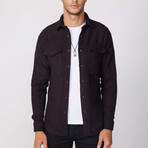 Slim Fit Striped Double Flap Pocket Shirt // Black + Green + Red (L)