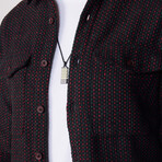 Slim Fit Striped Double Flap Pocket Shirt // Black + Green + Red (L)