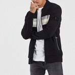 Striped Zippered Sweatshirt // Black (M)