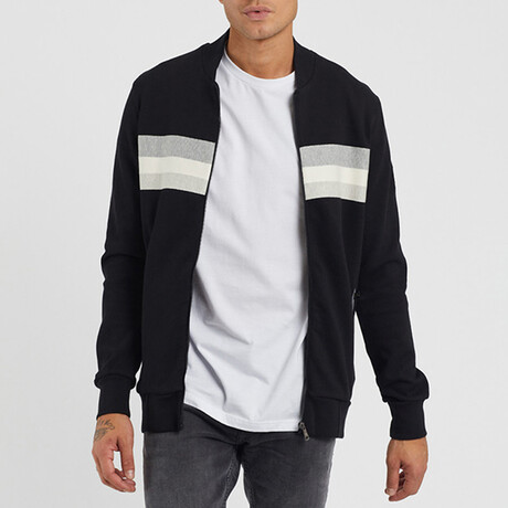 Striped Zippered Sweatshirt // Black (S)