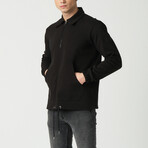 Zippered Polo Neck Sweatshirt // Black (L)