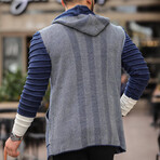Poncho Cardigan with Patterned Sleeves​ // Indigo (L)