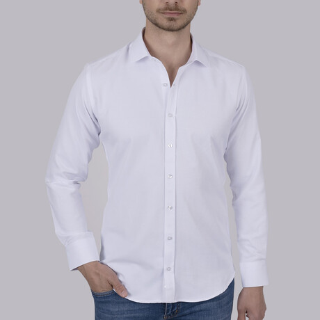Solid Button-Up Shirt // Slim Fit // White (XS)
