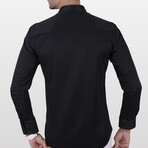 Slimfit Standard Collar Solid Shirt // Black Satin (S)
