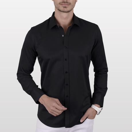 Slimfit Standard Collar Solid Shirt // Black Satin (XS)