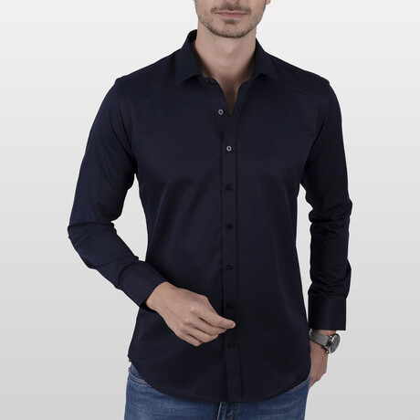 Slimfit Standard Collar Solid Shirt // Navy Blue (XS)