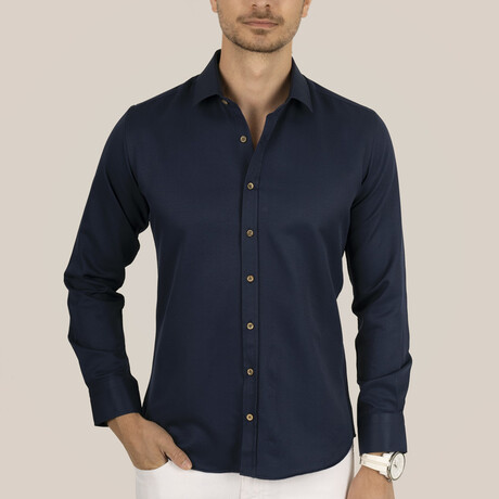 Solid Button-Up Shirt // Slim Fit // Navy (S)
