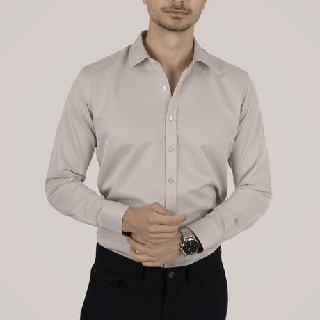 Slimfit Standard Collar Pattern Shirt // Light Brown (XS)
