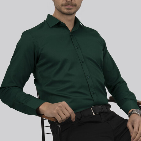 Slimfit Standard Collar Square Buttoned Shirt // Green (XS)