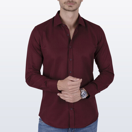 Standard Collar Pattern Shirt // Burgundy (2XL)