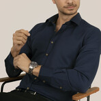 Solid Button-Up Shirt // Slim Fit // Navy (2XL)