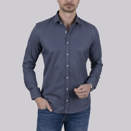 Slimfit Standard Collar Pattern Shirt // Petrol Blue (XS)