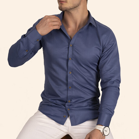 Solid Button-Up Shirt // Slim Fit // Blue (S)
