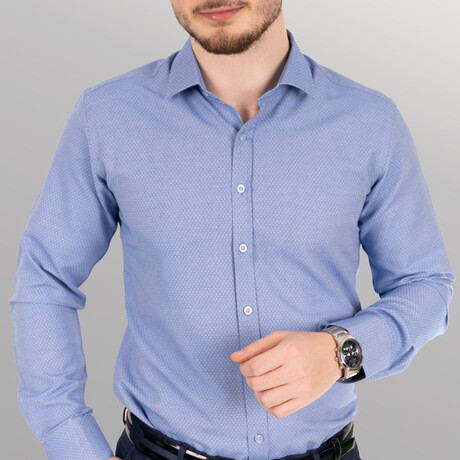 Slimfit Standard Collar Pattern Shirt // Blue (XS)