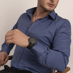 Solid Button-Up Shirt // Slim Fit // Blue (L)