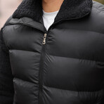 Plush Detailed Puffer Jacket // Black (XS)