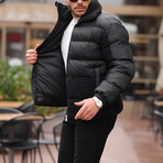 Plush Detailed Puffer Jacket // Black (XS)