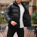 Plush Detailed Puffer Jacket // Black (XS)