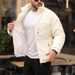 Quilted Plush Jacket with Pocket Detail // Beige (S)