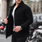 Single Pocket Plush Jacket with Snap Fasteners // Black (XS)