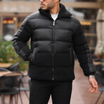 Plush Detailed Puffer Jacket // Black (XS)