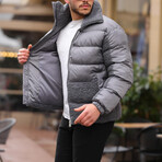 Plush Detailed Puffer Jacket // Gray (M)