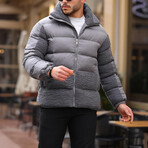 Plush Detailed Puffer Jacket // Gray (M)