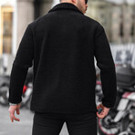 Single Pocket Plush Jacket with Snap Fasteners // Black (XS)