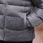 Plush Detailed Puffer Jacket // Gray (M)