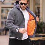 Varsity Hooded Quilted Plush Jacket // Gray (XL)