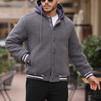 Varsity Hooded Quilted Plush Jacket // Gray (XL)