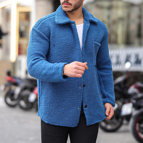 Single Pocket Plush Jacket with Snap Fasteners // Indigo (XS)