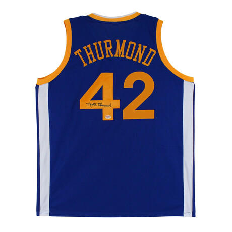 Nate Thurmond Signed Warrior Jersey (PSA) and Rick Barry Signed Warrior Jersey Inscribed "HOF 1987" (JSA)