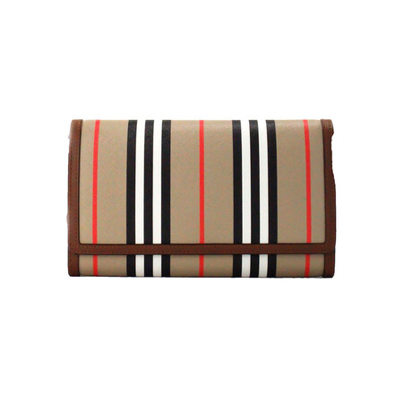 Burberry Hannah Icon Stripe E-Canvas Leather Wallet Crossbody Handbag // Tan