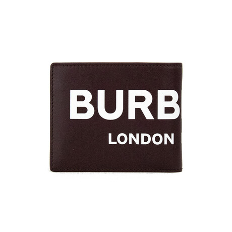 Burberry Ronan Printed Pebbled Leather Logo Bifold Wallet // Oxblood