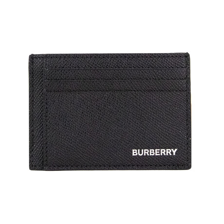 Burberry Chase Business Small Grained Leather Money Clip Card Case Wallet // Black