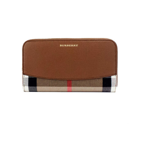 Elmore Tan Grainy Leather House Check Canvas Continental Clutch Wallet