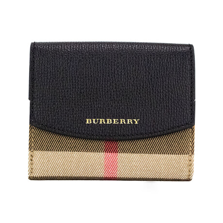 Burberry Luna Grained Leather House Check Coin Pouch Wallet // Black